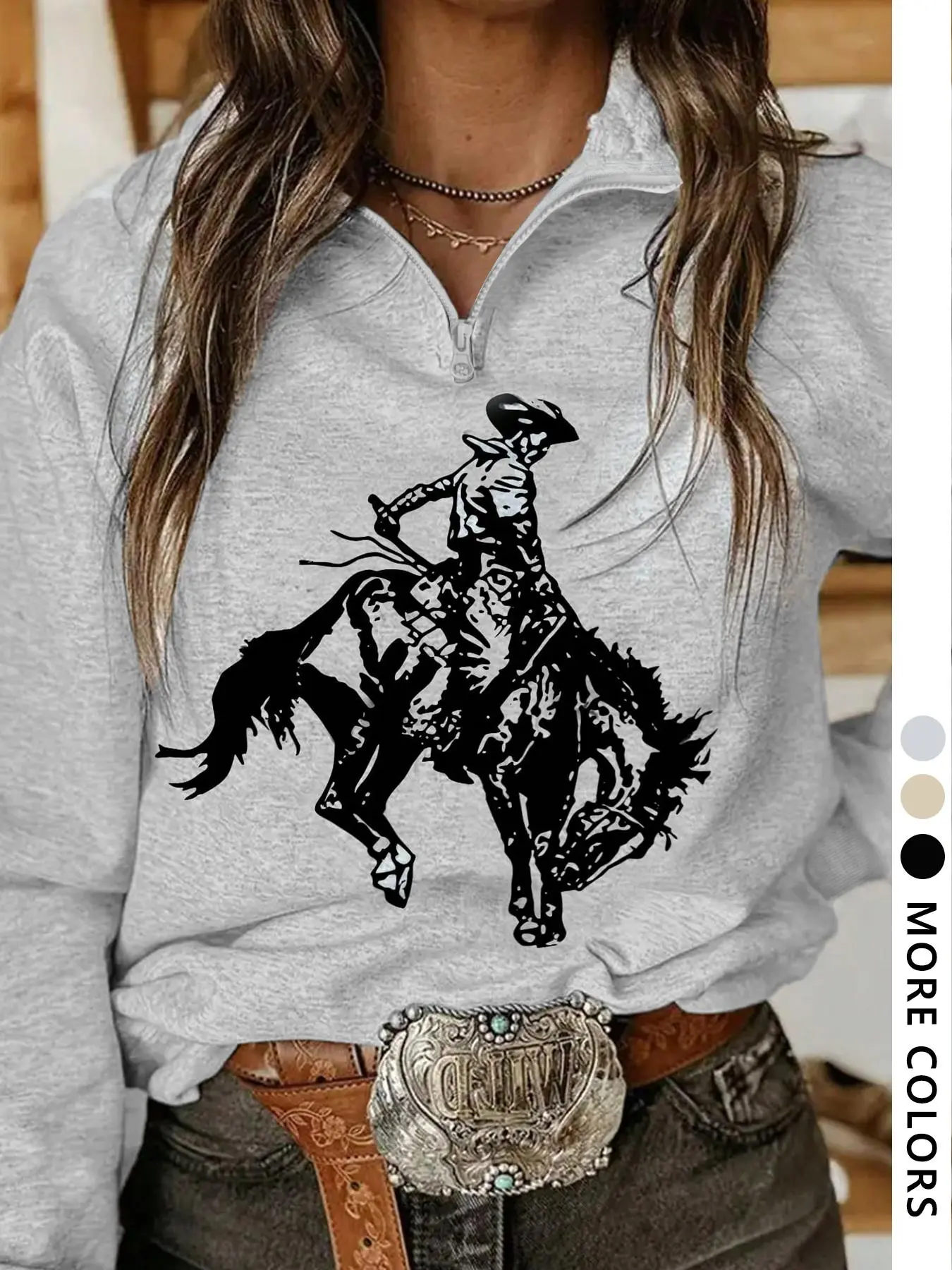 Women's Cartoon Cowboy Print Loose Pullover Cute Sweatshirt, Casual Long Sleeve Top for Daily Wear, Ladies Clothes for All Seasons, Womenswear, Aesthetic