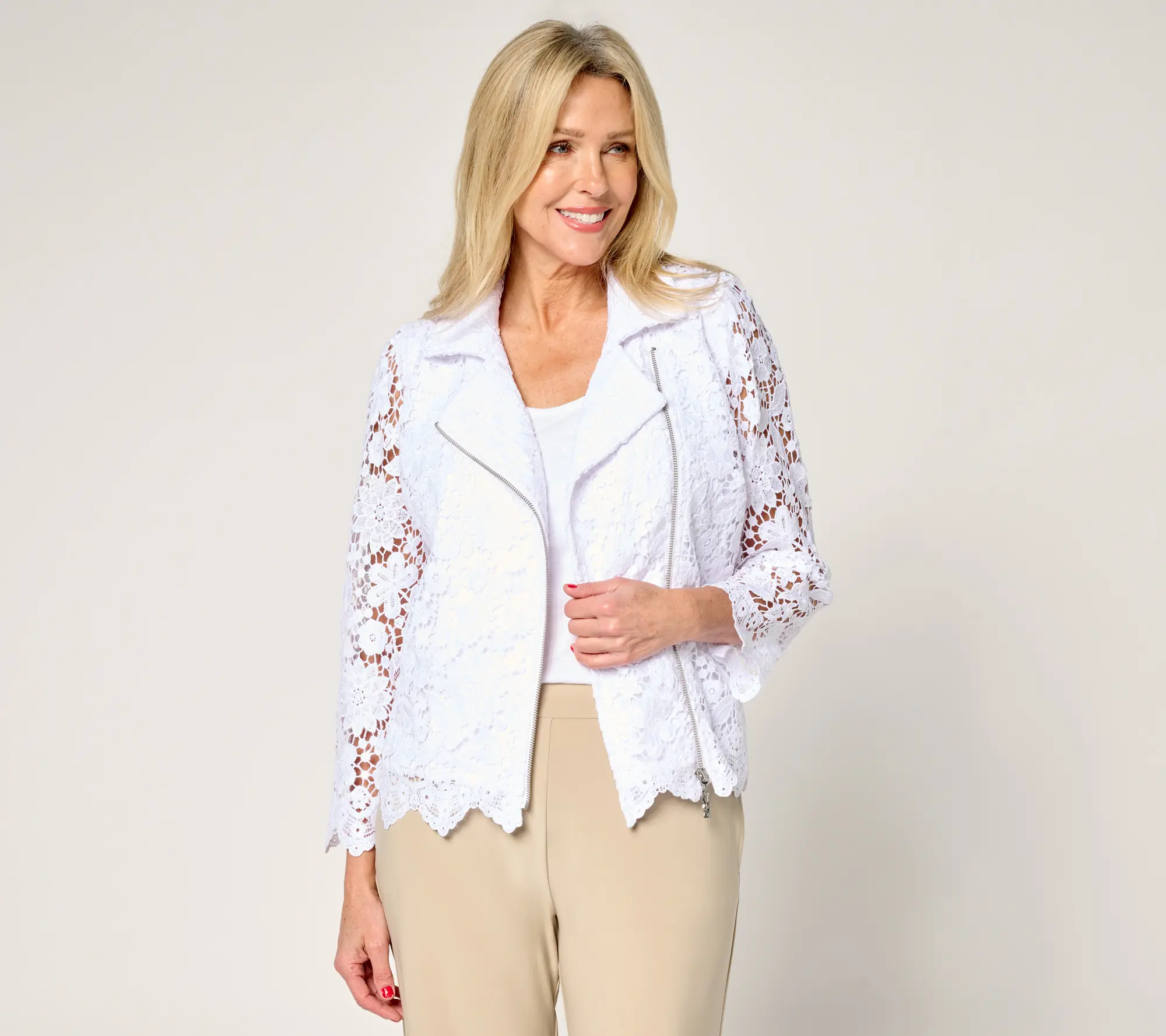 GRAVER Susan Graver Lace Puff Shoulder Moto Jacket