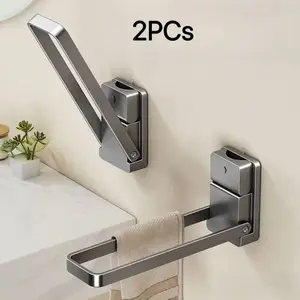 Foldable Suction Cup Towel Rack, Wall-Mounted Hand Towel Holder, No-Drill Bathroom Organizer, Ideal for Towels, Jewelry, Hairbands, Suction Cup Hooks