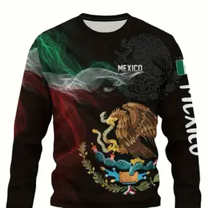 Mexico Flag 3D for Men - Long Sleeve Sweatshirt with Logo and Eagle Pattern, Featuring Mexican Flag Design - Tops, Pullover, Hoodie, Bestie
