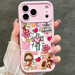 Cute Cartoon Jesus God Is Good Faith Phone Case for iPhone 17 16 15 Pro Max Air 14 Plus 13 12 11 Shockproof Drop Protection Camera Protected Soft TPU Cover Trendy Phone Accessories Aesthetic Christian Gift Idea TYJT260615019, Smartphone, Handheld