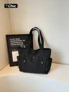Large-Capacity Soft Commuter Tote Bag, Comfortable Lightweight Spacious Waterproof Nylon Shoulder Bag, Fits 15-Inch Laptops, Multiple Side Pockets, Suitable for Daily Use