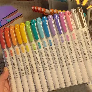 15 Dual-Ended Fluorescent Pens, Soft Color Highlighters with Wide Tip & Fine Tip, Ideal for Coloring and Underlining, Random Colors