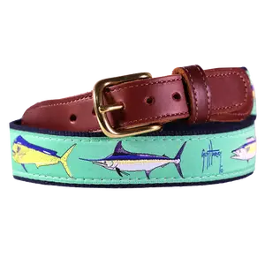 Guy Harvey Men’s Offshore Game Fish Leather Tab Belt