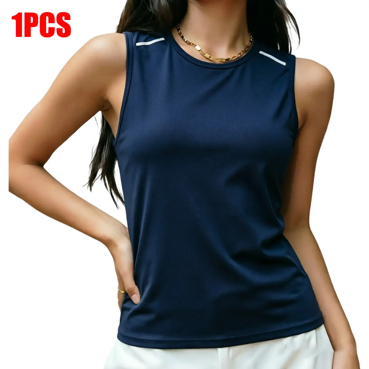 Women's Sporty Chic Polyester Sports Tank Top with Reflective Straps - Wrinkle-Free, Quick-Dry Athletic Vest for Yoga/Running, Women's Clothes, Fitness, Slim-Fit