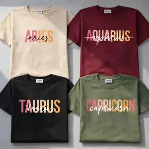 [Full 12 Zodiac] Minimalist Zodiac t-Shirt, Modern Astrology Sign T-Shirt with Bold Letter Design, Cozy Unisex Pullover, Perfect Horoscope Gift for Zodiac Lovers
