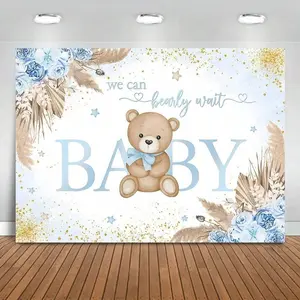 Baby Shower Birthday Party Banner, 1 Count Cute Bear Pattern Birthday Party Backdrop, Indoor & Outdoor Party Decoration Supplies, Ornaments, Party Decorations Banners