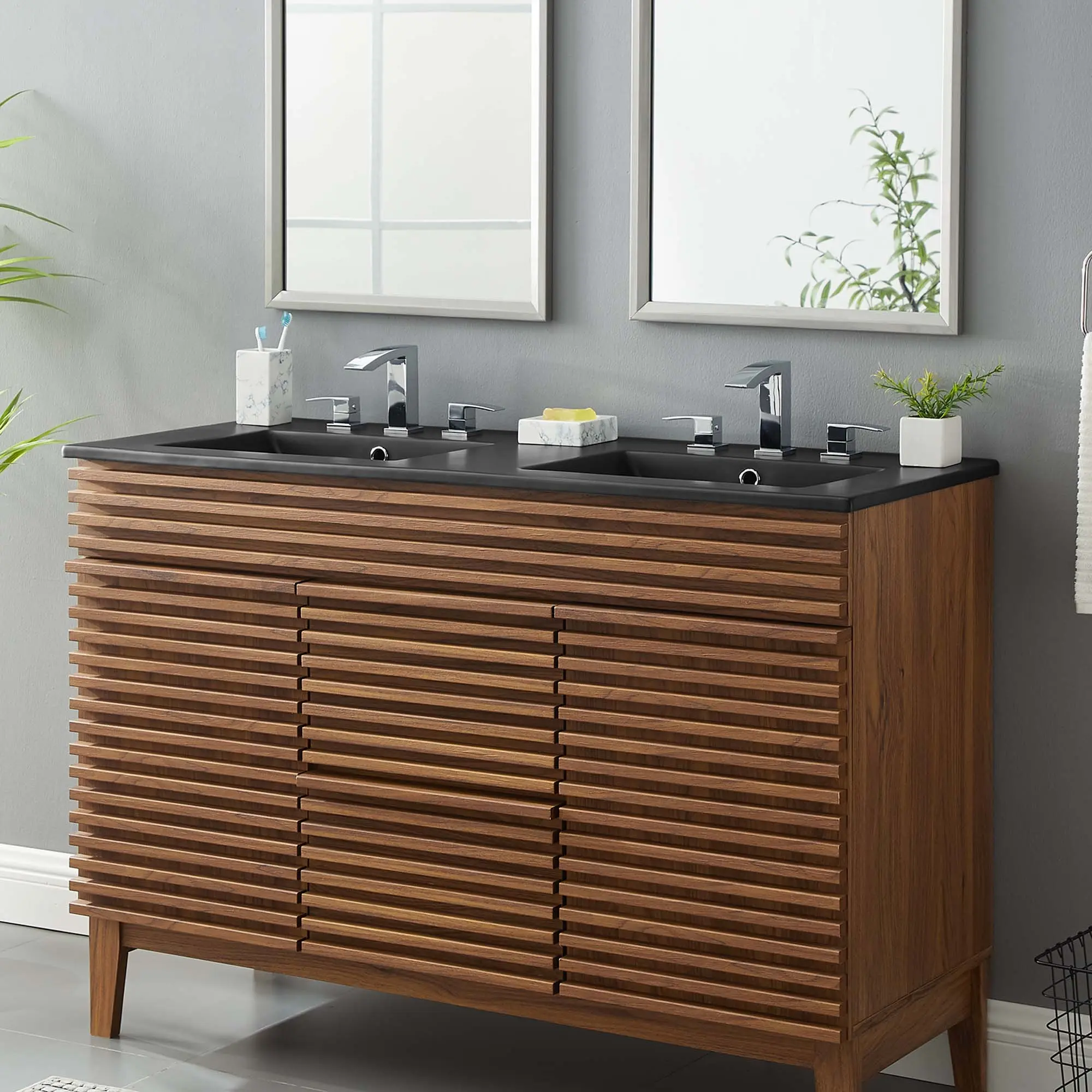 Cayman 48" Double Basin Bathroom Sink in Black Cayman 48" Double Basin Bathroom Sink in Black