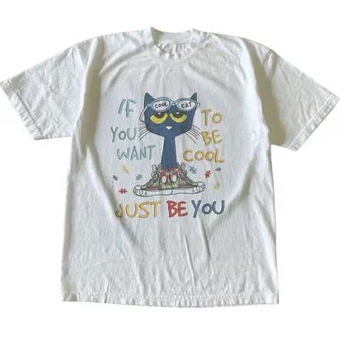 If You Want To Be Cool Just Be Yourself Pete Cat T-Shirt, Animal Tee, Cartoon Tshirt, Gifts Shirt, Unisex Vintage Graphic Tees Gothic Grunge Y2k Emo Scene Amity Affliction Style Clothes Men Women Streetwear