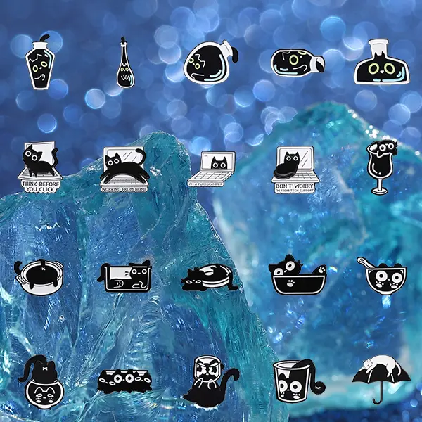 20PCS customized black cat enamel pins with big eyes and small cat chest badges, suitable for decoration on backpacks and clothing, suitable for both men and women to wear, exquisite gift giving is very suitable outdoorfun