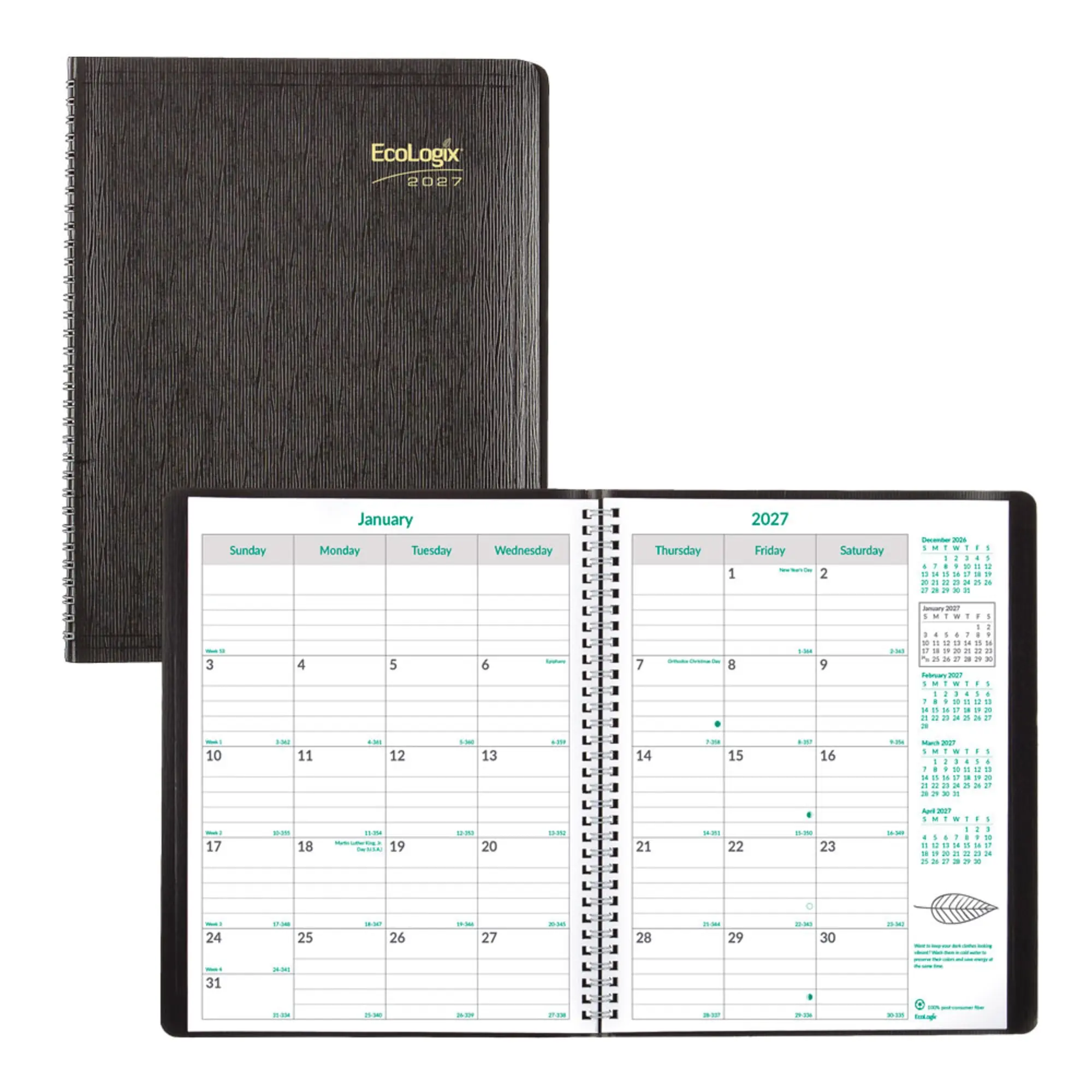 2026-2028 Brownline 14-Month EcoLogix Monthly Planner, 11" x 8-1/2", 100% Recycled, Black, December 2026 To January 2028