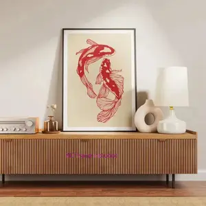 1 wall decoration poster, wall art, vintage red koi poster, canvas painting, wall art, living room and office decoration, frameless, wall art suitable for home, living room, bedroom, and office decoration, frameless