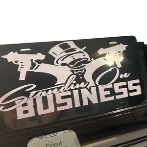Standing on business license plate