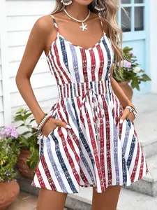 Women's Summer Casual Striped Halter One-Piece Dress, Lightweight Comfortable Style Perfect for Back-to-School Season and Vacation Wear