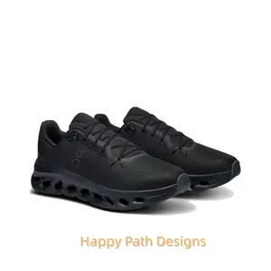 All-Black Lightweight Cushioned Casual Shoes, Engineered Mesh Upper, Hollow Pod Cushioning Midsole