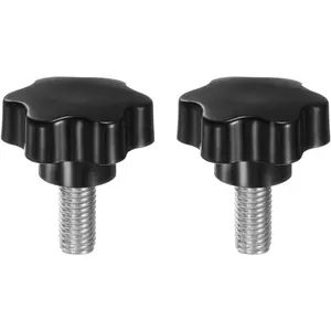 2pcs Star Knobs M12 x 25mm 304 Stainless Steel Threaded Stud 46mm Plastic 6-Star Head Hand Tightening Thumb Screw Clamping Jig Knob Handle, Black