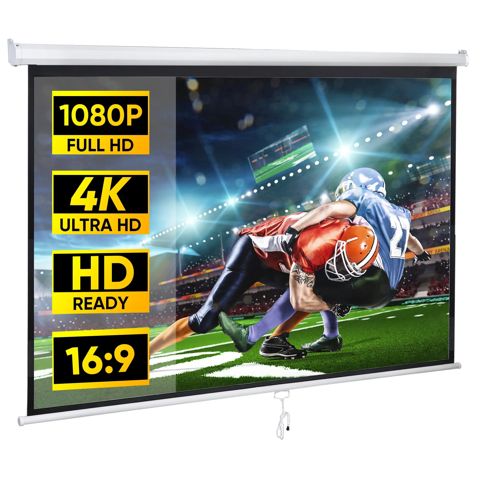 SUPERDEAL 80 inch Manual Pull Down Projector Screen 16:9 HD 4K Projector Movies Screen Audio Metal, Mount, Steel, Steel Frame, Pvc Fabric