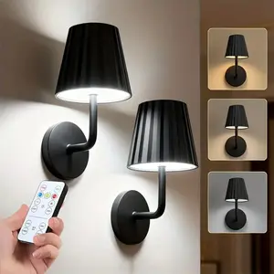 2pcs/1pc LED Wall Lamp with Touch, USB Metal Wall Sconce Set, Black Battery Sconces with Remote, Dimming, Timing, 3 Color Temperatures, Lighting Modes Adjustable Rechargeable Wall Lights, Dimmable Battery Powered Lamp for Bedroom Living Room Hallway