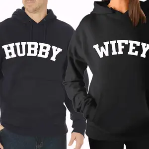 Hubby & Wifey Couple Matching Graphic Hoodie Casual Streetwear Fleece Fabric Pullover Hooded Sweatshirt Trendy Tops for Women for Men Perfect Valentine’s & Anniversary Gift