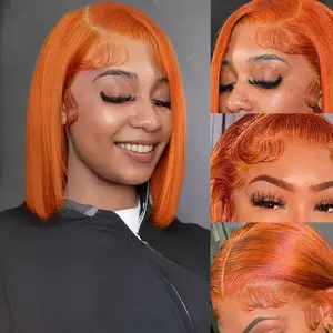 GK Bob Orange Lace Front Wigs Human Hair Pre Plucked 13x4 Straight Frontal Wigs for Women Human Hair 200% Density HD Transparent Lace Wig #350 Colored Bob Wig Human Hair 12 Inch
