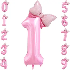 2-Pack 32-Inch Polka Dot Butterfly Number Balloons, Baby Shower Photo Props, Birthday Party Decor, Princess Theme, Gender Reveal