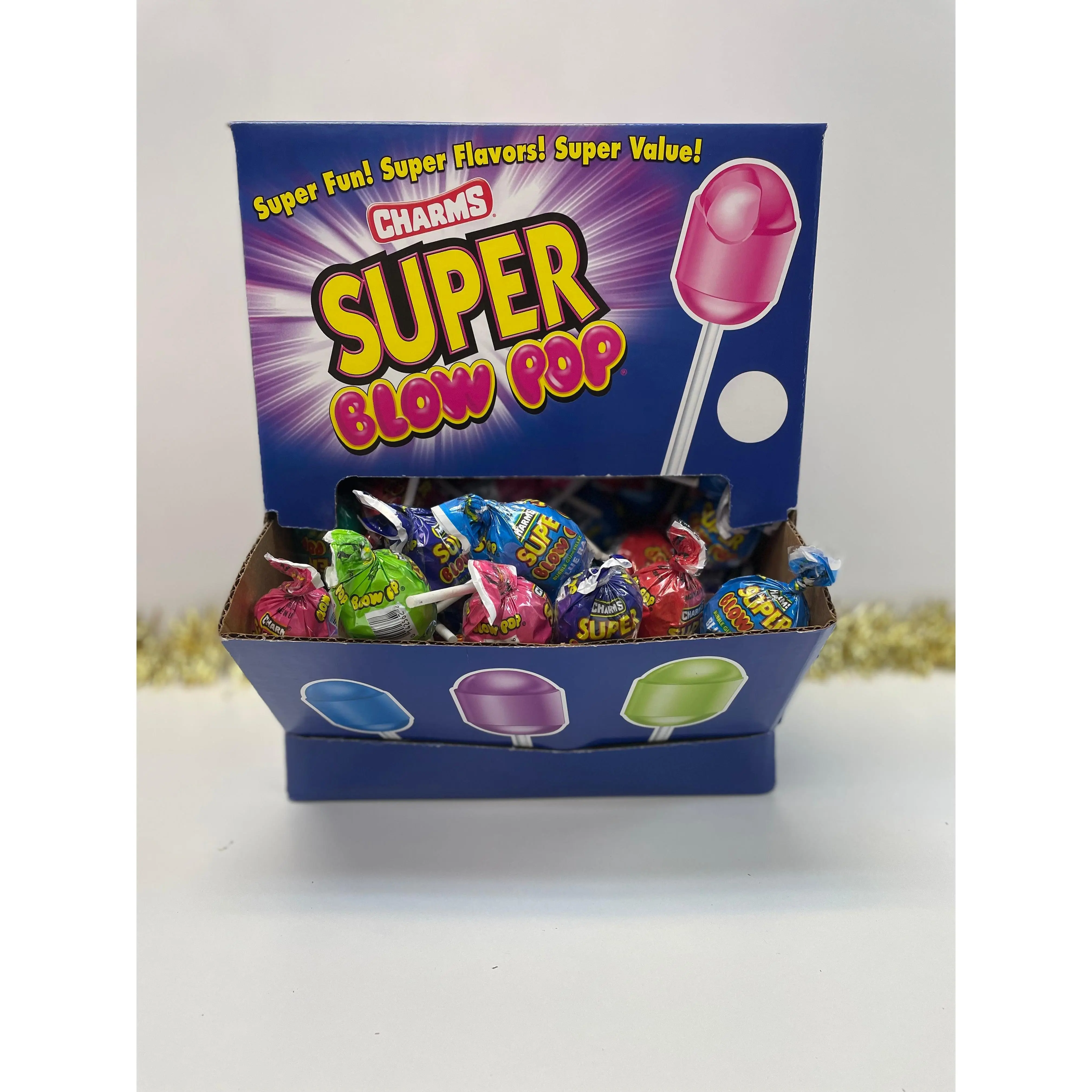 Super Blow Pop Sugar-Base Bubble Gum-Filled Lollipop, Chewy Bubble Gum Snack for On-the-Go Treats