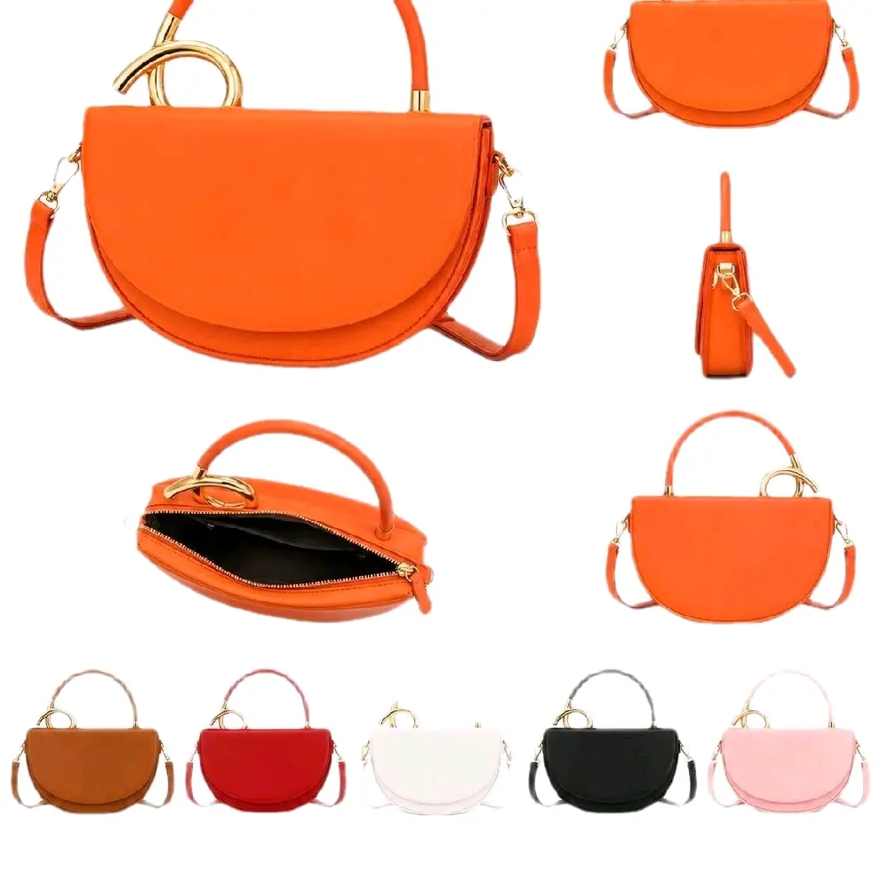 Women's Half Moon Crossbody Handbag – Elegant Top Handle Purse with Gold Accents