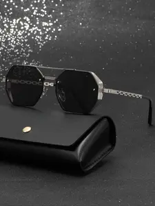 Men's Vintage Double Beam Sunglasses with Hollow Chain Leg, Summer Trendy Minimalist Sunglasses for Everyday Use, Fashionable Sunglasses for Outdoor Activities, National Day Offers, Trendy Styling Sunglasses