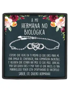 To My Unbiological Sister Infinity Heart Adjustable Copper Bracelet Forever Love Bangle with Message Card & Gift Box Birthday Gift Sisterhood Bracelet
