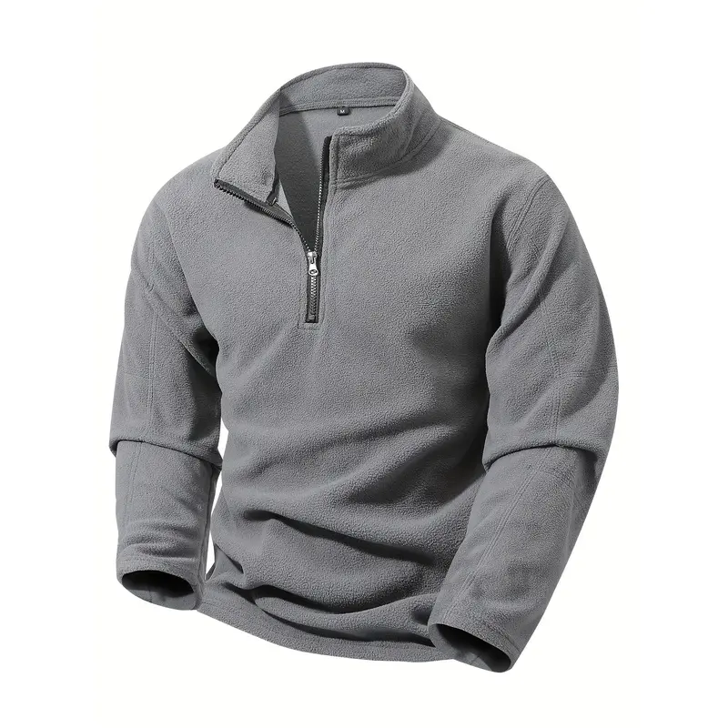 Men's Half-Zip Standing Collar Sweatshirt - Thermal Zip-Up Pullover for Gym, Hiking, Everyday - Loose Fit Fleece Layering piece - Machine Washable Cold Weather Apparel