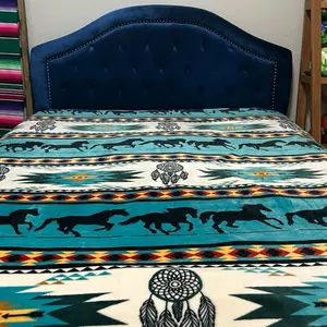 Aztec Horse Turquoise King Size Blanket Throw
