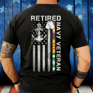Retired Navy Veteran T-Shirt, Patriotic Military Tee For Men And Women, Us Navy Retiree Graphic Shirt, Gift For Navy Sailors, Veterans, And Military Supporters, American Flag Pride Top