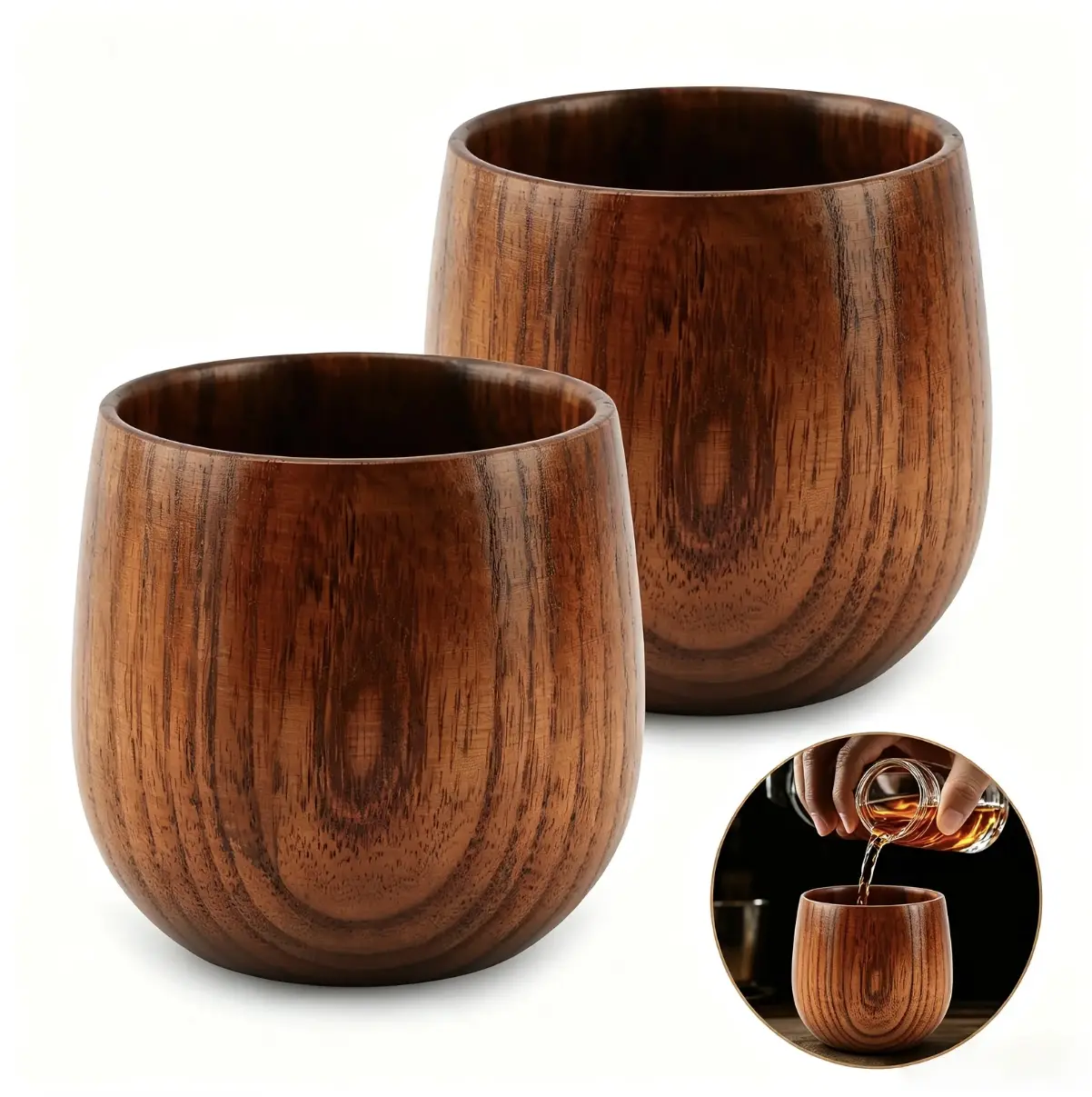 【Buy 1 Get 1 Free】Unbreakable Wooden Old-Fashioned Whiskey Drinkware Glass Set - 2 Tumblers for Home Bar, Ready to Gift for Men (Birthday/Retirement)