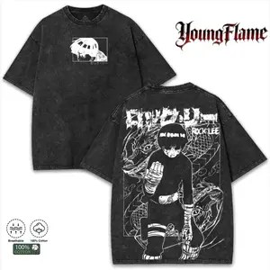 Naruto Rock Lee Washed T-Shirt Vintage Oversized Anime Graphic Tee Manga Streetwear Unisex Shirt Gift tiktok shop deals summer outfits male clothing men's wear new garments clothes
