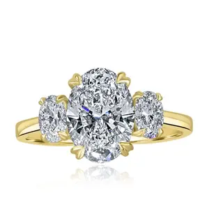 2.50Ctw 3 Stone Oval Cut Lab Grown Diamond Engagement Ring 14K Gold IGI Certified