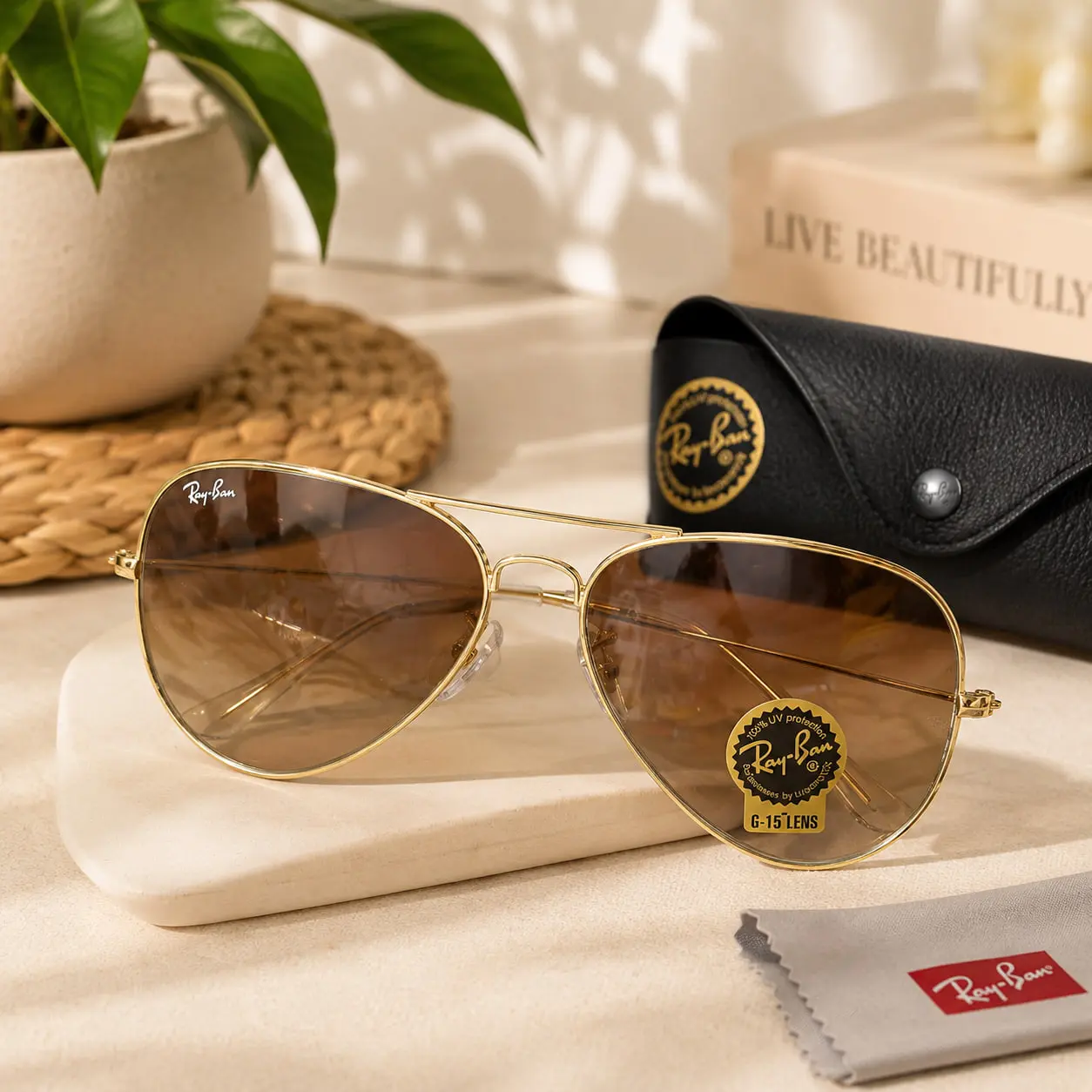 Ray-Ban Clubmaster Style Polarized Sunglasses for Men & Women UV400 Classic Black Gold Frame Retro Fashion Eyewear