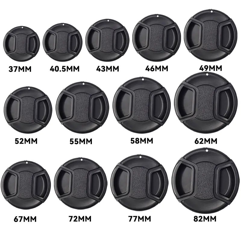 Camera Lens Cap High-quality 40.5mm 49mm 52mm 55mm 58mm 62mm 67mm 72mm 77mm 82mm Snap-on Front Lens Cap for Canon Nikon Sony ABS PC Plastic Cord