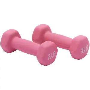 Amazon Basics 2LB Neoprene Dumbbell Hand Weights for Exercise & Muscle Toning - Pink, Nonslip Grip, Hexagon Ends, Set of 2