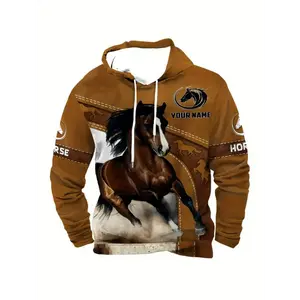 3D Printed Cartoon Horse Design Hoodie - Unisex Casual Polyester Knit Sweatshirt for Men and Women with Regular Fit and Hooded Design - Fabric Collar Long Sleeve Motocross Animal Tops Menswear Spandex Stretch Pullover Multicolor Knife
