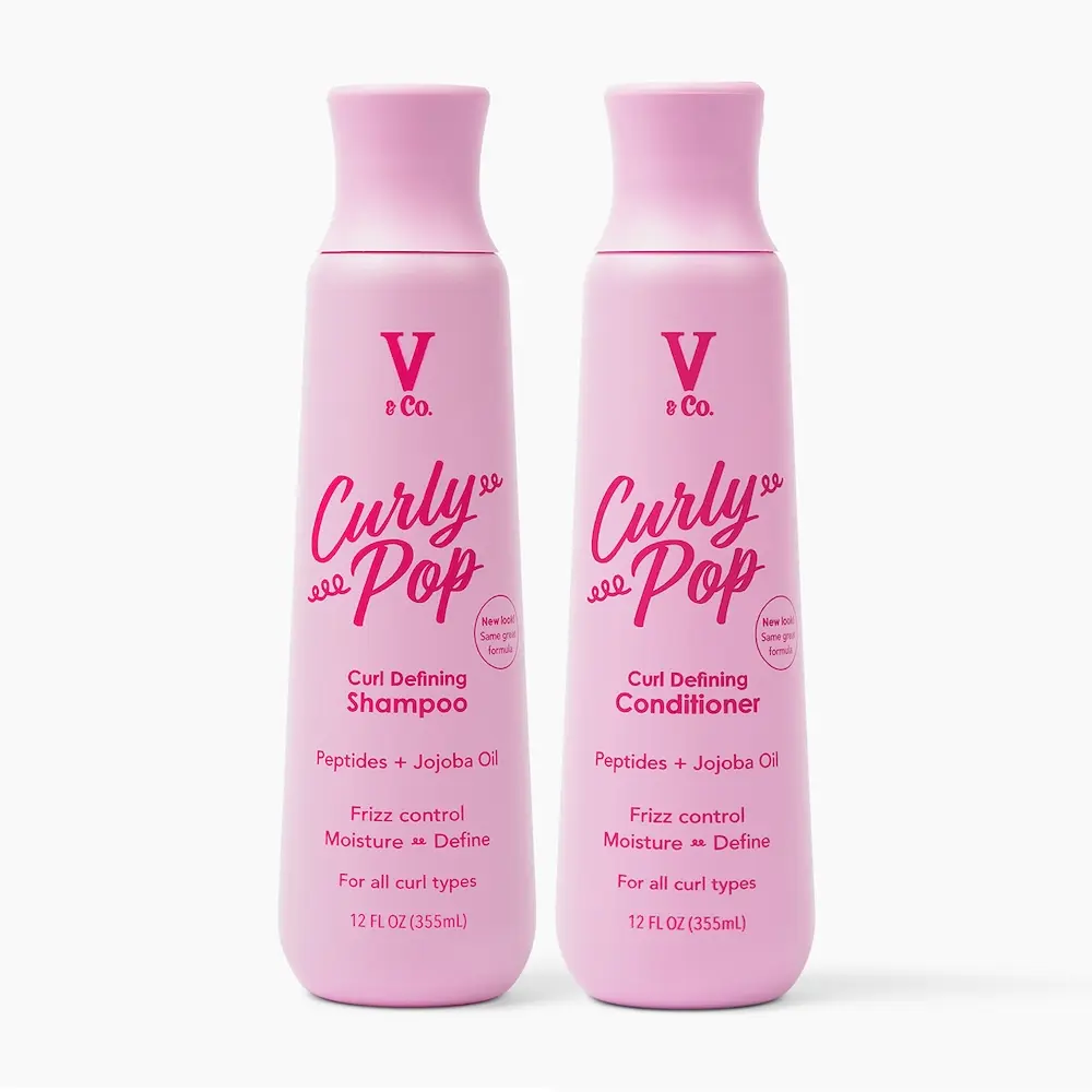 V&Co. Beauty Curly Hair Shampoo & Conditioner Set (12 Oz. Each) with Peptide Technology, Sulfate Free Shampoo & Conditioner for Curly Hair, Gentle Formula for Curly Hair, Enhances Curl Definition