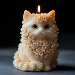 Cute Pet Art Home Decor Candle Making Tool, Delicate Cat Shape Scented Wax Mold, Silicone Rose Carving Handmade Mould