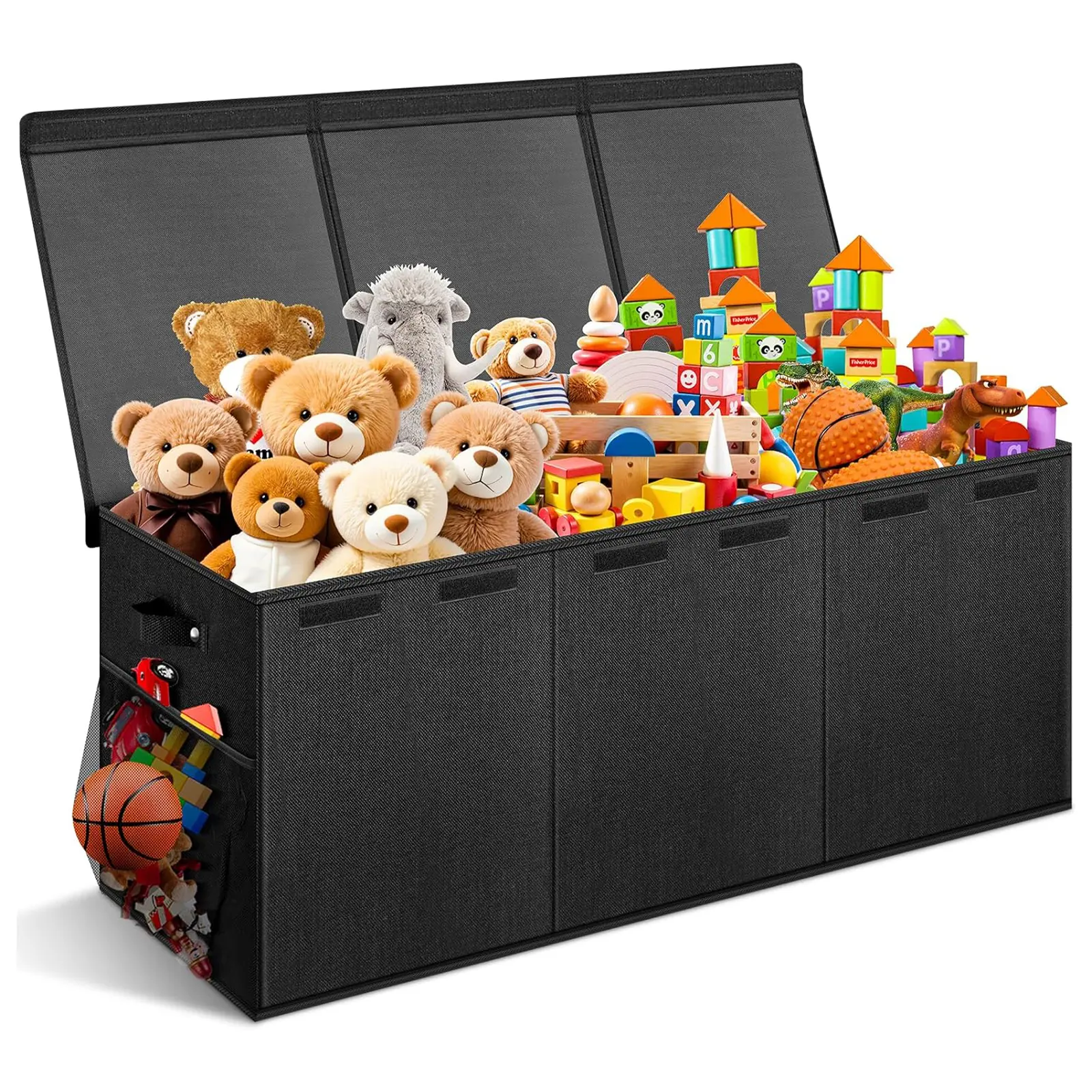 Extra Large Toy Box with Lids, Collapsible Storage Bin, 38"x16"x14",Black | Sturdy Chest Basket with Dividers for Boys & Girls, Bedroom Nursery Playroom Organization