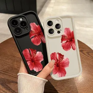 Hibiscus Blooms Pattern TPU Phone Case for iPhone17 Pro Max, Air  16 15 14 Pro Max 13 12 11 XR XS Plus Shockproof Non Slip Military-Grade Protection Silicone Cover Cellphone Protective Smartphone Casing