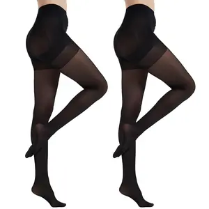 CITYSTL 2 Pairs Black/Nude 40D Compression Tights for Women Control Top Pantyhose with Tummy-Flattening & Butt-Lifting Support Sculpting Sheer Hosiery