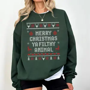 (Sale Off Up To 50%) Merry Christmas Ya Filthy Animal Sweatshirt, Ugly Christmas Sweater, Funny Christmas Shirt,Christmas Gifts,Christmas Crewneck,Winter Hoodie, Full Color, For Men, For Women, Casual, Classic Fashion, Tee Print