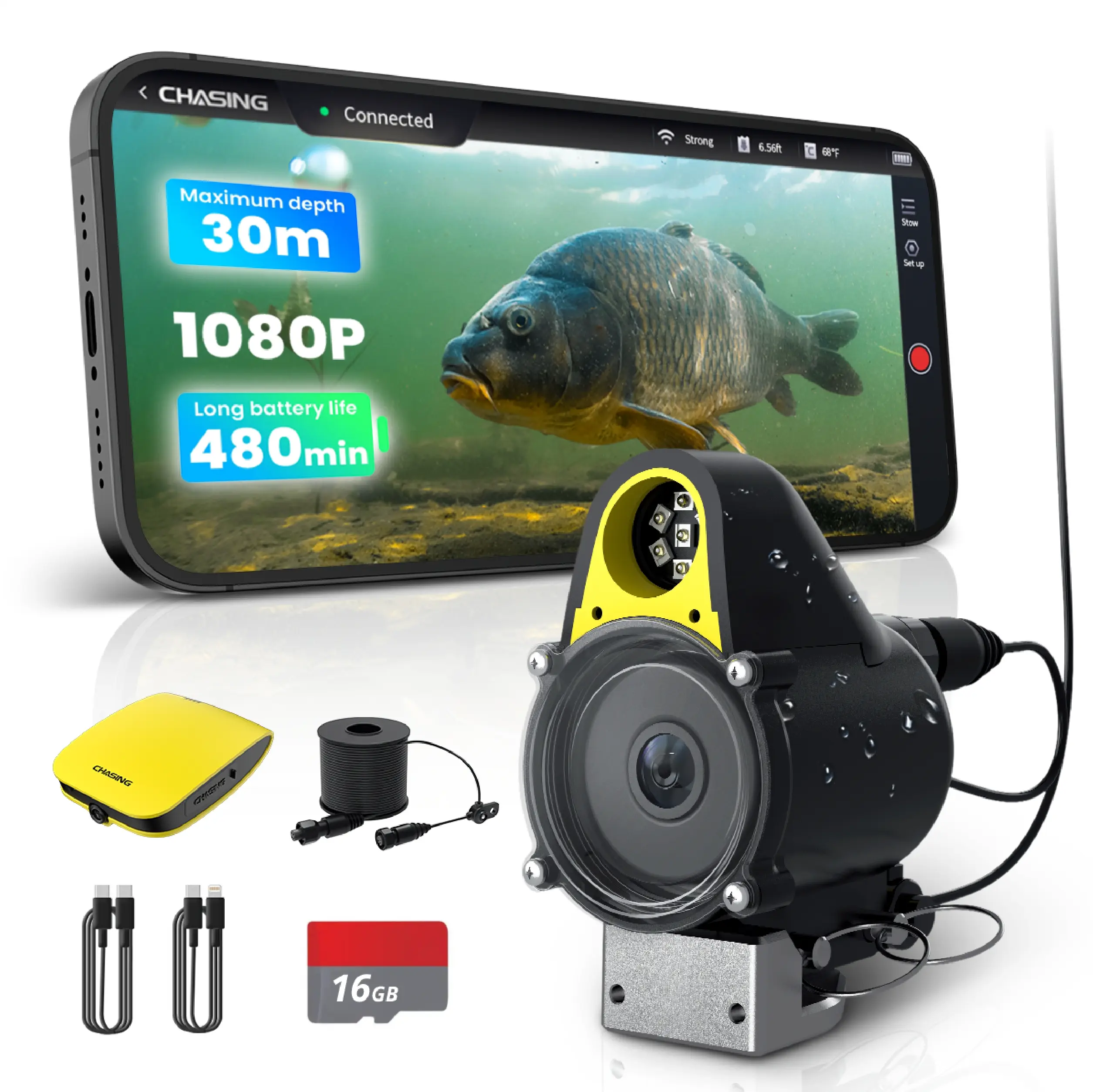 Portable Video Fish Finder with 1080P HD Underwater Fishing Camera, Wireless App Control, Live Streaming, AI Alert, 12V Lithium Battery, Infrared Lights, Cables, Global Repeater for Fishing Enthusiasts, Smart Fishing