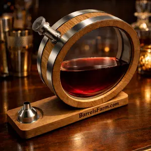 BarrelsFarm.com White Oak Roasted Aging Decanter Whiskey Barrel Charred Decanter for Aging Wine and Whisky 750 ml with Glass Heads Airtight Seal & Free Engraving