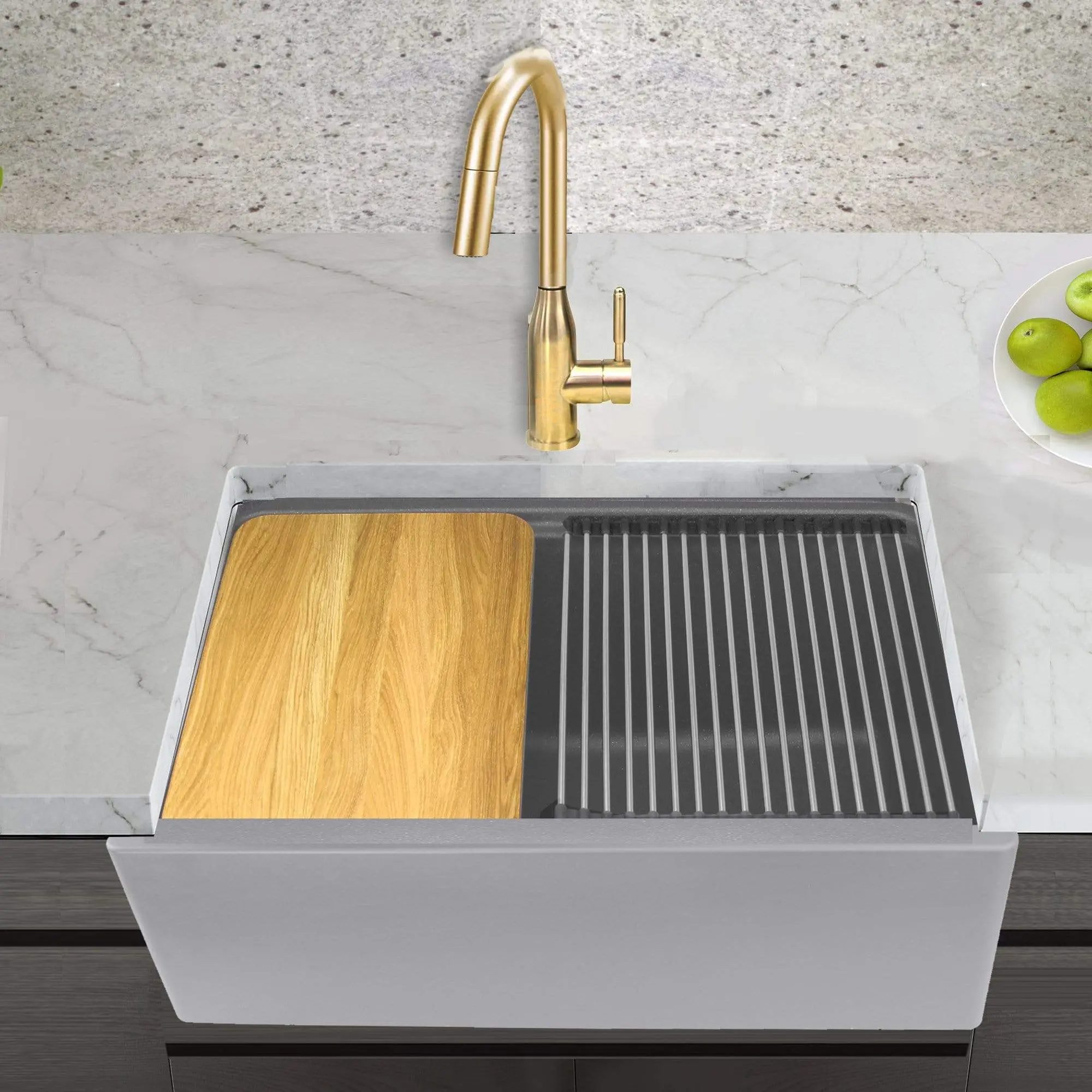 Nantucket 33" Reversible Workstation Granite Composite Apron Sink with Accessory Pack - PR3020-APS-G