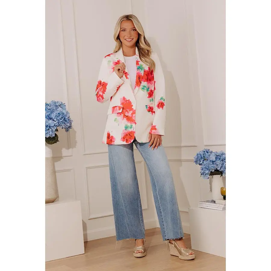 Watercolor Daydream Floral Satin Blazer