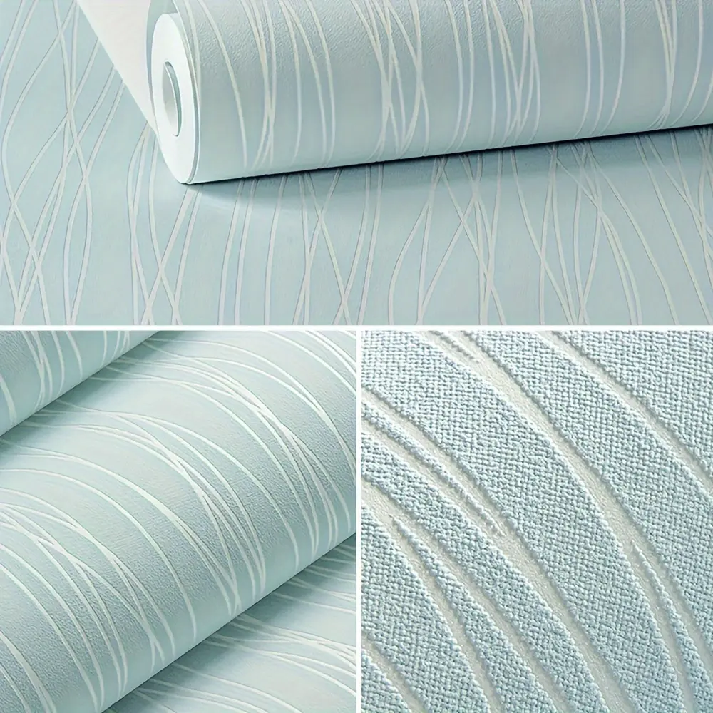 New Q QIHANG Modern Fashion Non-Woven Classic Flocking Plain Striped Wallpaper Roll for Living Room Bedroom Non-pasted Wallpaper Roll 1.73'L x 31.2'